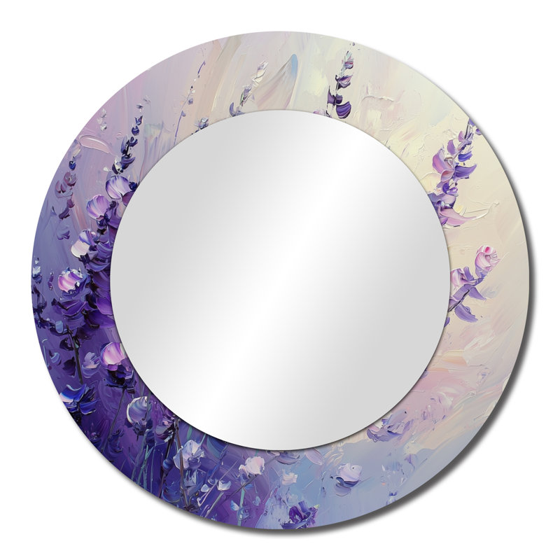 Ethereal lavande Wildflowers Glow - miroir traditionnel pour décoration murale - imprimé sur métal, 23 po x 23 po