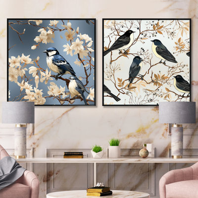 Symphonie d'oiseaux, ensemble de 2 collages carrés d'oiseaux