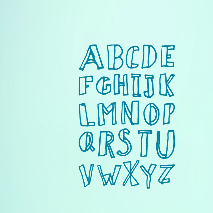 Décalcomanie murale alphabet doodle, Bleu sarcelle