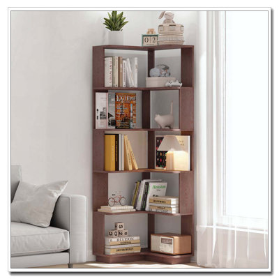 Bibliothèque de coin en L à 6 niveaux pour salon