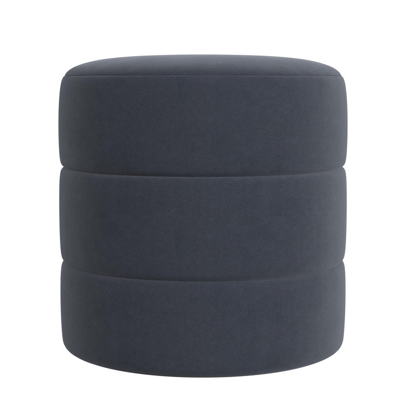 Maeesha Upholstered Round Ottoman, Blue Velvet