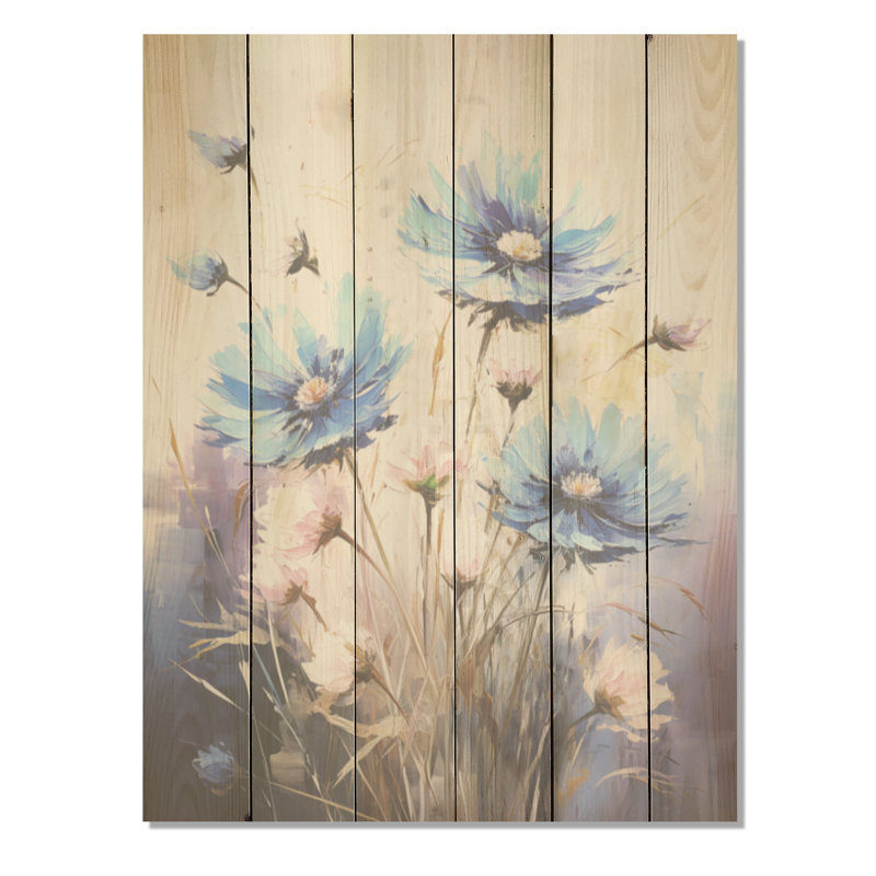 Symphonie de bleu et bleu sur fond de bois de pin naturel, H 40 po x l 30 po