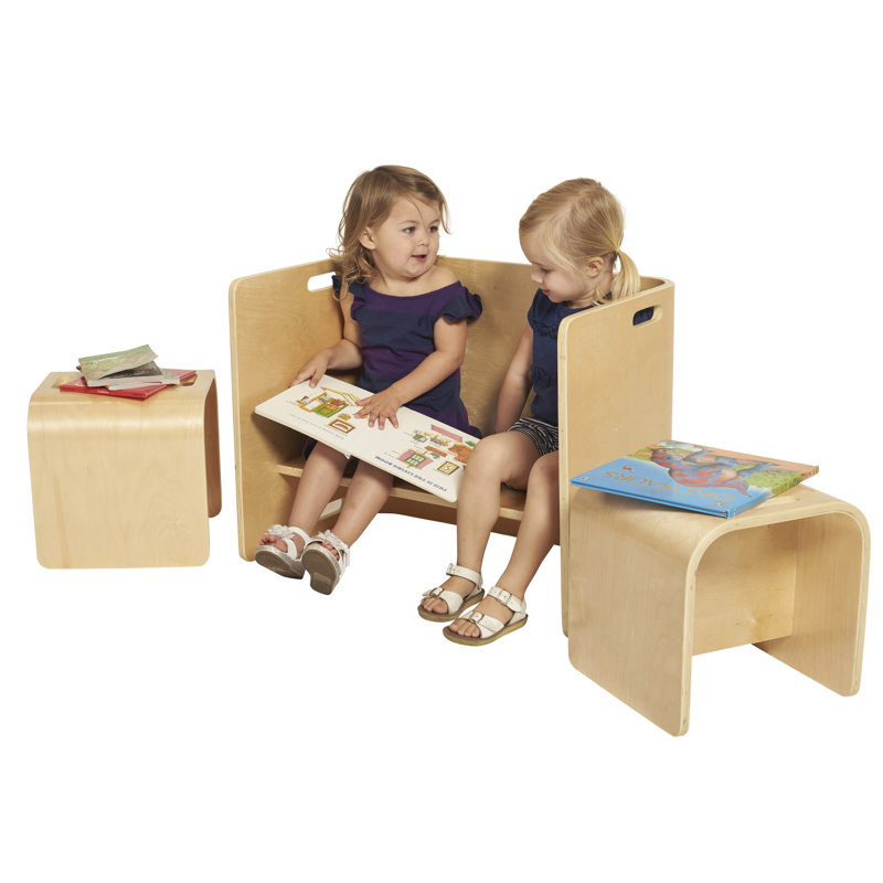 Natural Birch Multipurpose Kids Table and Chair Set, 3-Piece