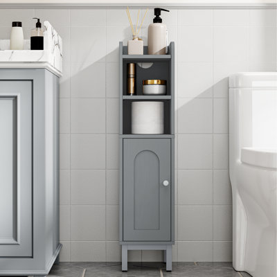 Bathroom Cabinet, Small Corner Floor Cabinet with Door and Shelves, Narrow Toilet Paper Cabinets, Bathroom Organizer with Adjustable Shelf, for Small Spaces