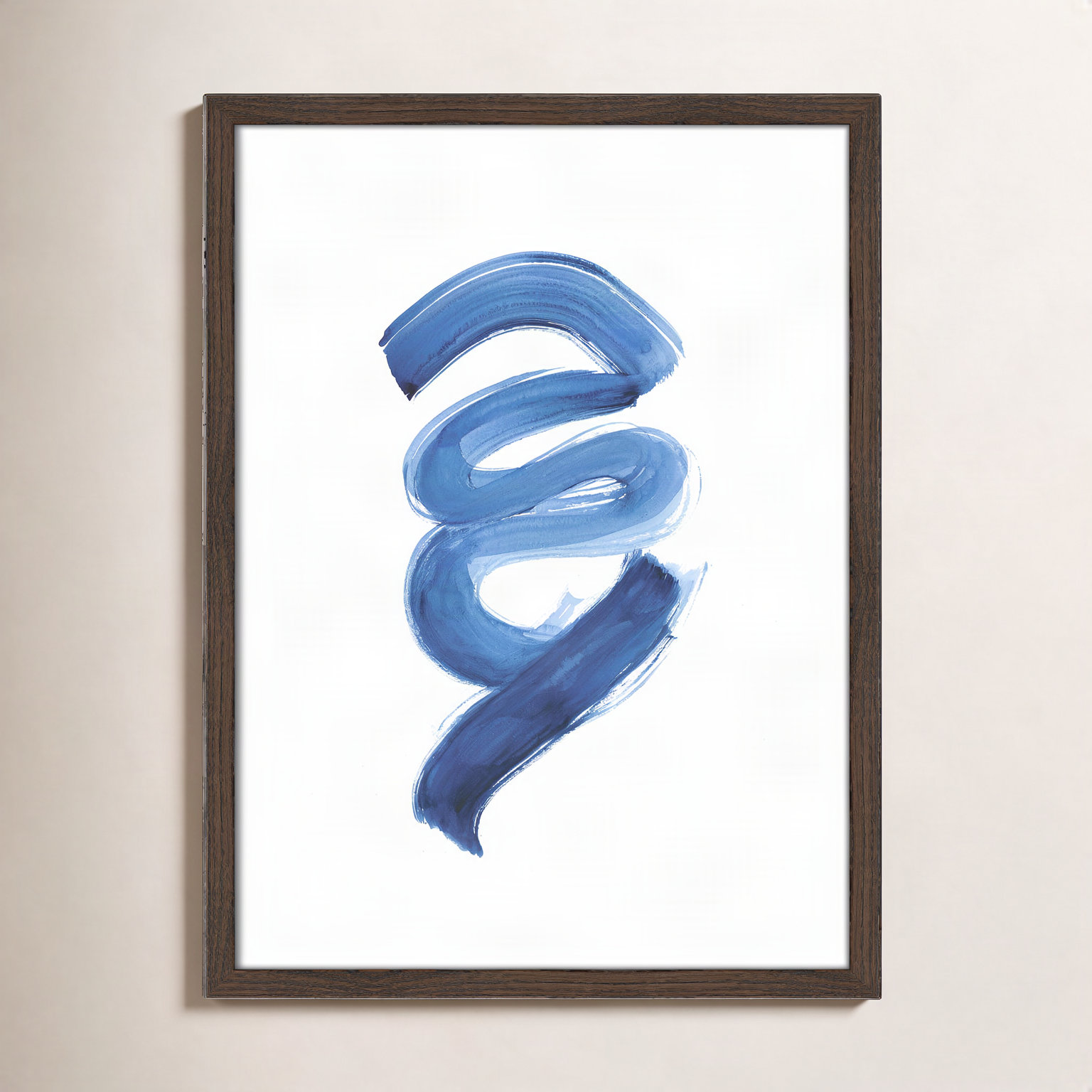 Coppola "Slinky Indigo I" Painting by Filippo Ioco, 23" H x 17" W x 0.75" D, Walnut Wood Framed Paper