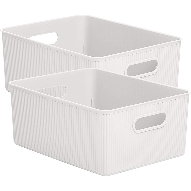 Ensemble de boîtes en plastique nervuré, Blanc, 2