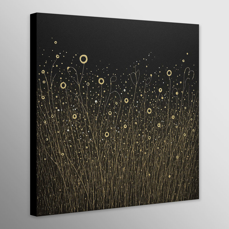 Golden Abstract Blossoms Wall Art - Canvas Framed Print, 51 cm H x 51 cm W