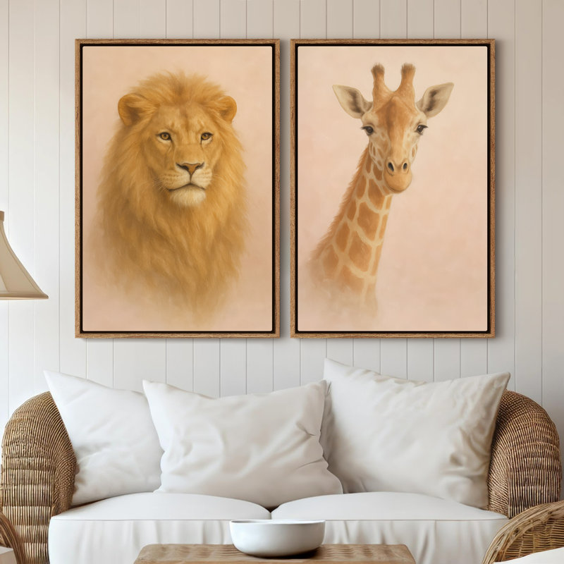 Impression sur toile encadrée - Portrait de girafe lion, impression murale pour chambre à coucher - 24 po x 36 po x 2 pièces