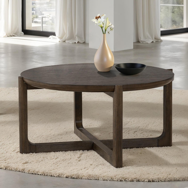 Table basse transitionnelle de 42 po avec plateau en bois et base en tréteaux