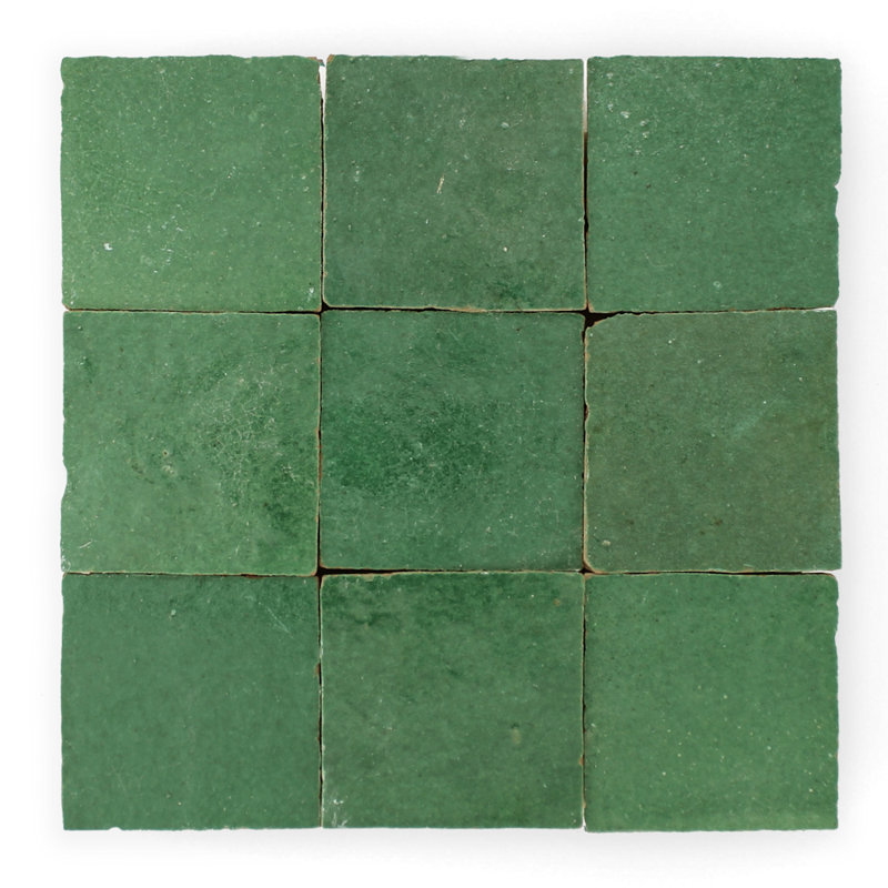 Moroccan Zellige 4" x 4" Ceramic Floor & Wall Tile, Evergreen