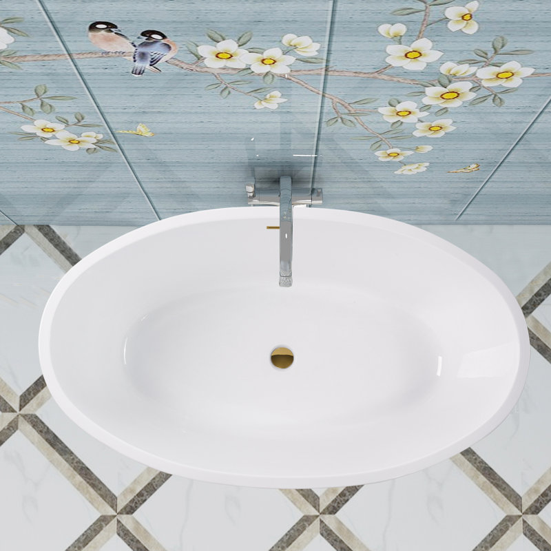Freestanding Soaking Acrylic Bathtub, White/Titanium Gold, 23.2" H x 39.8" W x 68.5" L