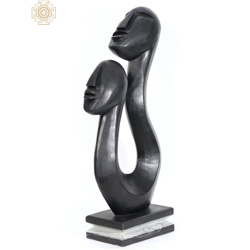 Grande sculpture abstraite de 33 pouces Stargazing Couple, grande figurine en pierre noire pour plancher ou table