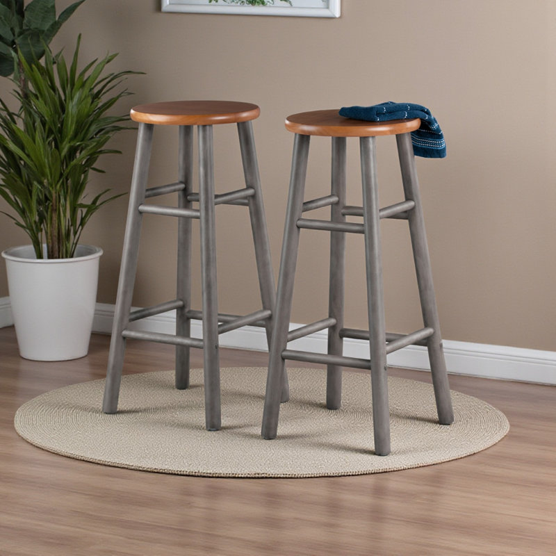 Casey Oyster Gray and Teak 2-Piece Bar Stool Set, 29.04'' H X 13.13'' W X 13.13'' D, Teak Seat/Oyster Gray Frame