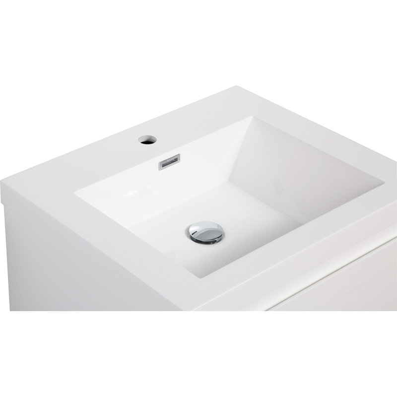 24" Glossy White Wall-Mounted Bathroom Vanity with Resin Sink