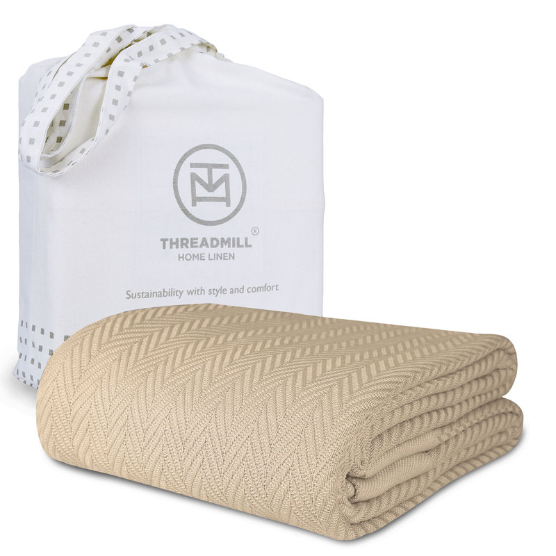 Couverture 100% coton à chevrons Threadmill, King (106" x 92"), Beige