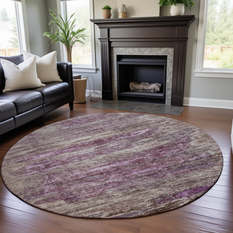 Premium Machine Washable Lyndhurst AMF1196 Abstract Rug, Round 8'