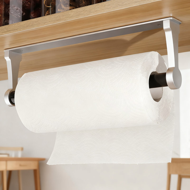 Porte-essuie-tout sous l'armoire, porte-rouleau de cuisine robuste en alliage d'aluminium avec options auto-adhésives et de fixation à vis pour la cuisine, la salle de bain et le salon