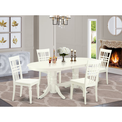 Ensemble de salle à manger 5 pièces comprenant une table ovale avec rallonge papillon et 4 chaises, 101,6 x 193,3 cm, blanc lin
