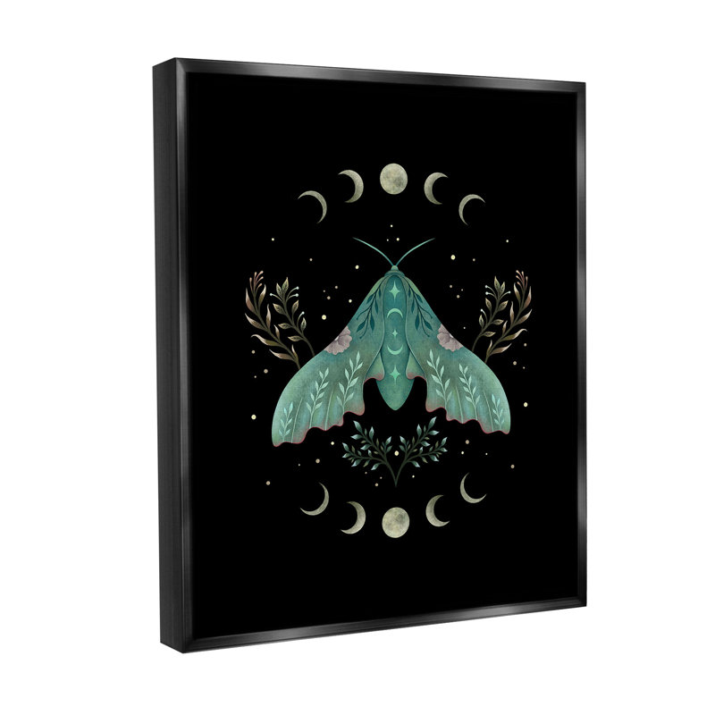 "Papillon céleste et lune" sur toile, Cadre flottant noir de jais, H 21 po x l 17 po