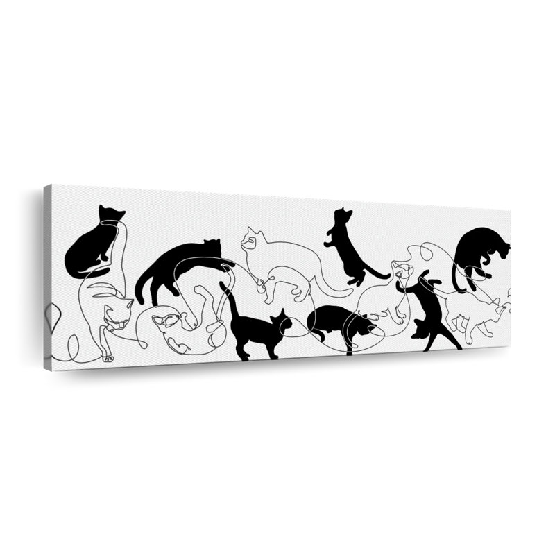 Chats noirs et blancs sur toile, H 14 po x l 42 po x P 1,25 po