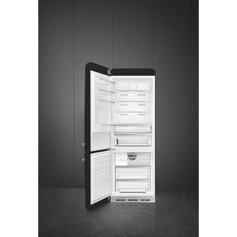 SMEG 27.8" Bottom Freezer 16.26 cu. ft. Energy Star Refrigerator, Black, Right Handed
