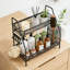 Organisateur de comptoir en grillage métallique à 2 niveaux avec panier latéral et crochets, plateau de meuble-lavabo polyvalent et support à épices pour la cuisine-695657141