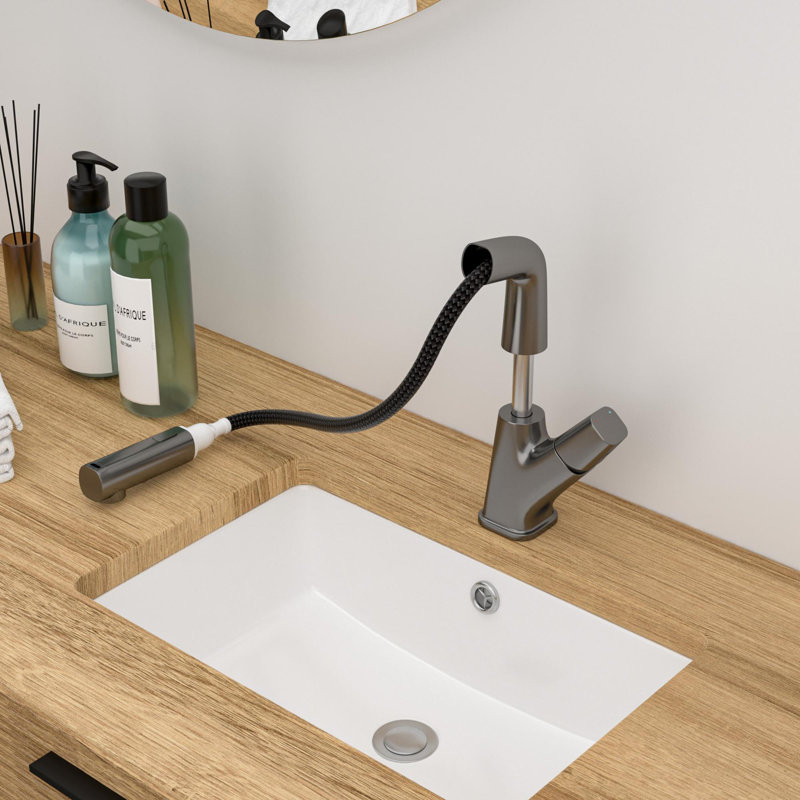 Robinet de lavabo de salle de bain escamotable avec trois modes d'eau, Bronze industriel-noir