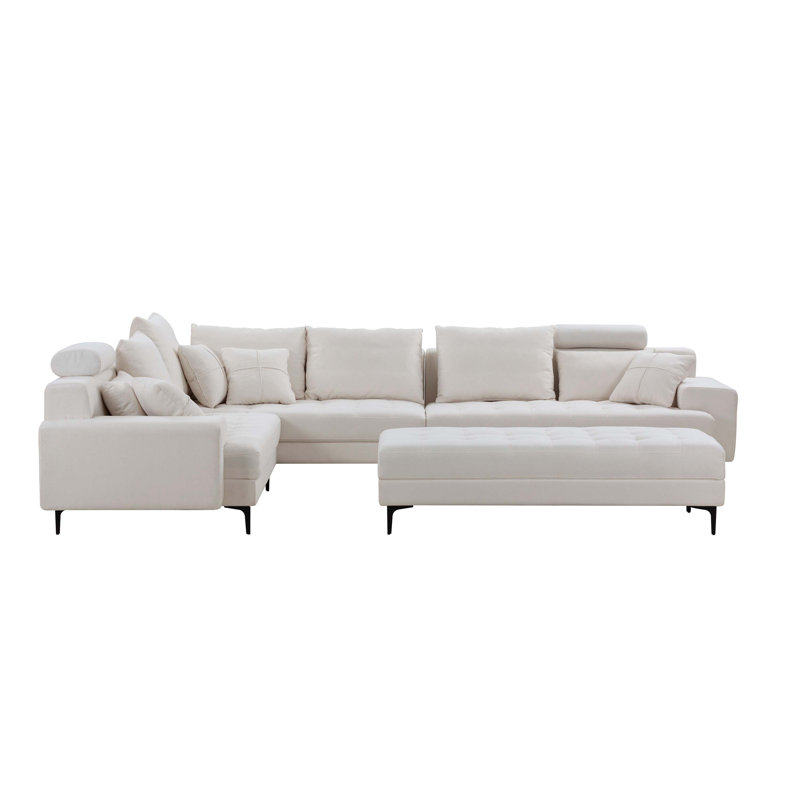 Canapé modulaire rembourré 4 pièces Ryong, Beige Chenille