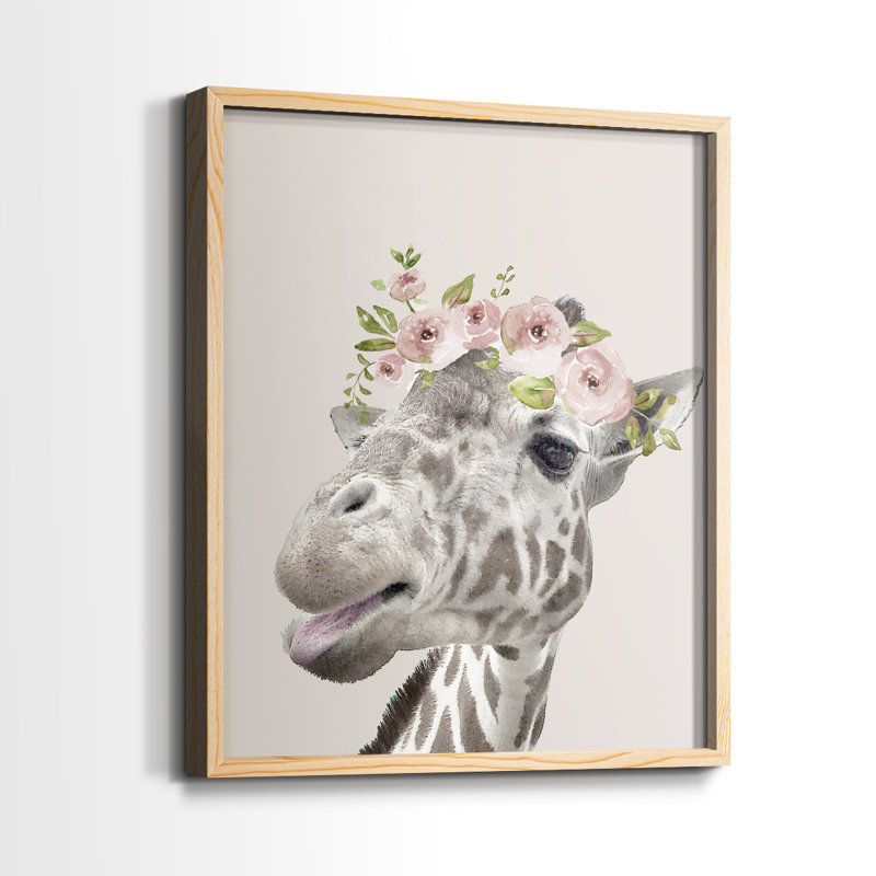 «Peek A Boo Giraffe I», reproduction encadrée - bois massif, H 11 po x l 9 po