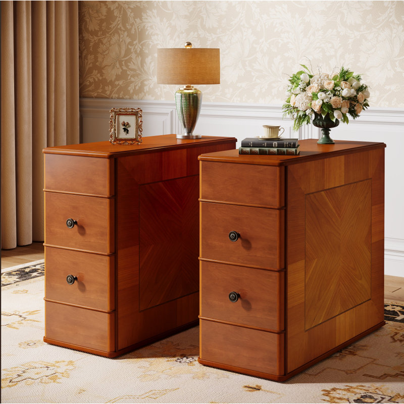 Narrow End Side Table with 2 Drawers, No Assembly Required (Set of 2)