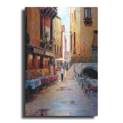 Luxe Metal Art 'Street Caf After Rain' By Haixia L " Street Caf After Rain " by Haixia Liu Painting Print