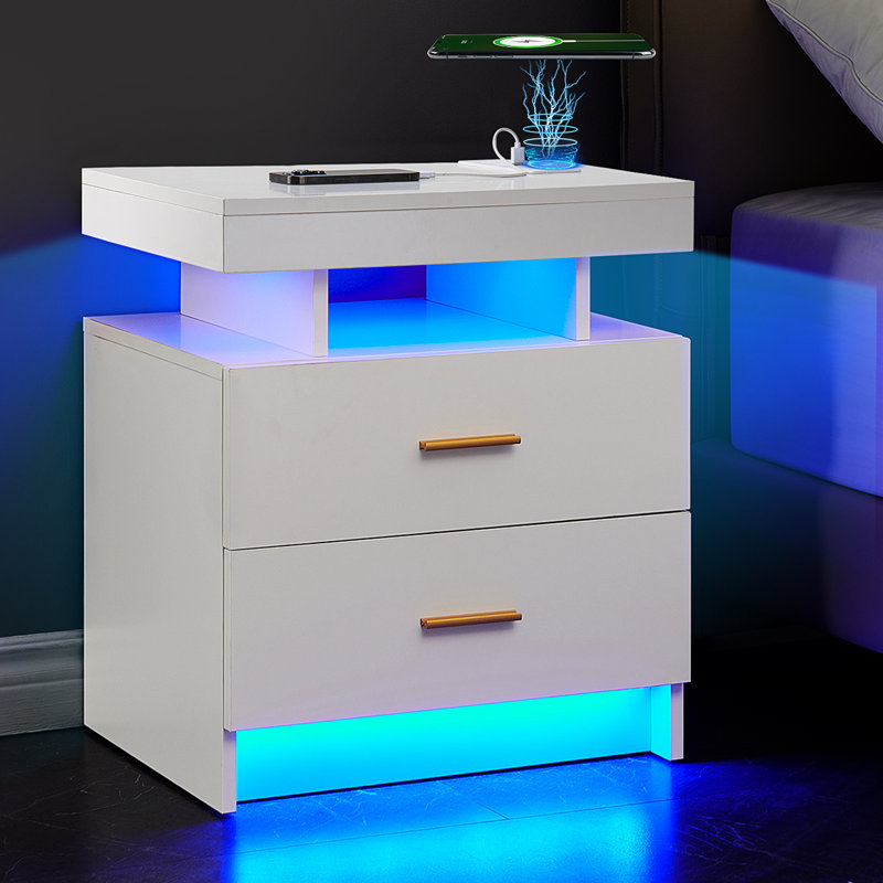 Morits LED Nightstand with Wireless Charging, White