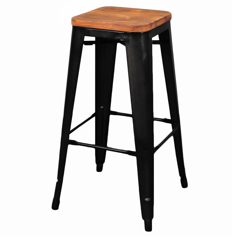 Nesbit Counter Stool with Metal Frame, Walnut Seat/ Black Frame, Bar Stool (30" Seat Height)
