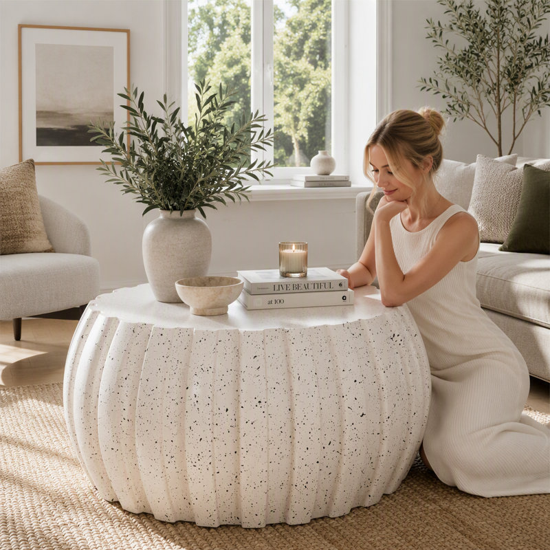 Table basse moderne en ciment MgO imperméable de 90 cm (35,43 po), durable et élégante pour une utilisation intérieure et extérieure