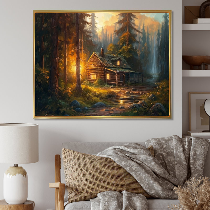 «Knutsford Forest Escape Cabin I», reproduction sur toile, H 16 po x l 32 po x P 1 po, Cadre flottant doré