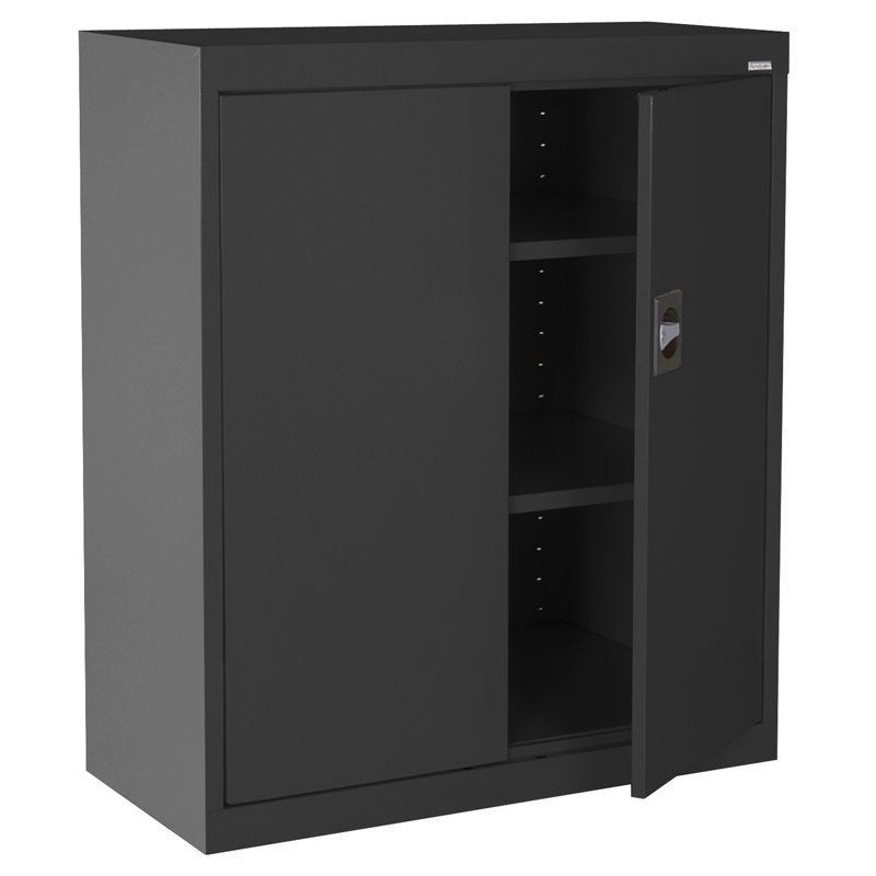 Black Steel Freestanding Lockable Cabinet with Adjustable Shelving