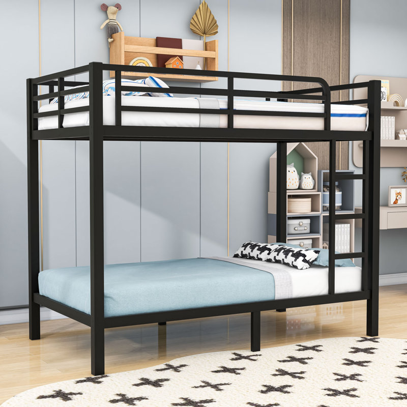 Metal Bunk Bed With Slats, Black, Twin over Twin