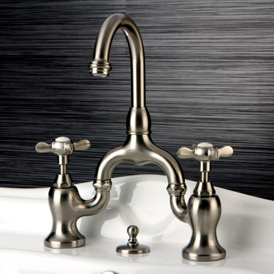 Kingston Brass Essex Two-Handle 3-Hole Deck Mount Bridge Bathroom Faucet with Brass Pop-Up
