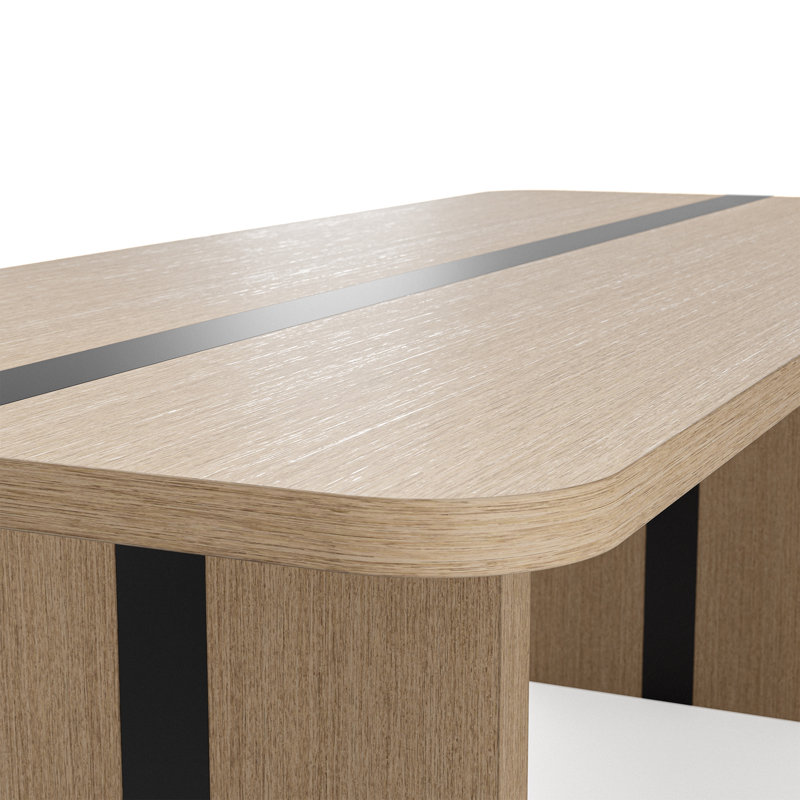 Table de salle à manger à grain de bois moderne 86,6 po avec base double piédestal