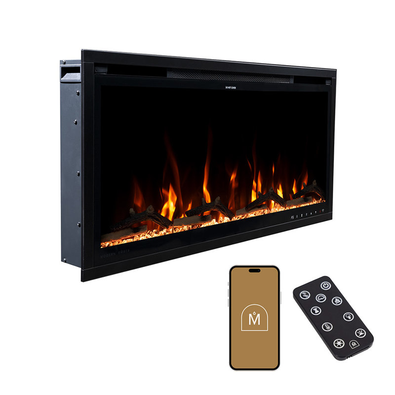 Ultra Thin Aerus Slim Recessed or Wall Mounted Electric Fireplace, Alexa/Wifi Enabled, 17.63" H x 36" W x 4.25" D