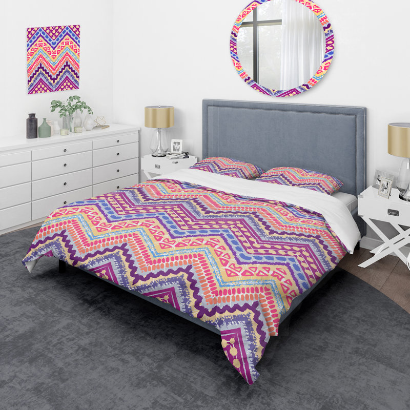 Ensemble de housse de couette en microfibre rose / mauve / bleu 3 pièces