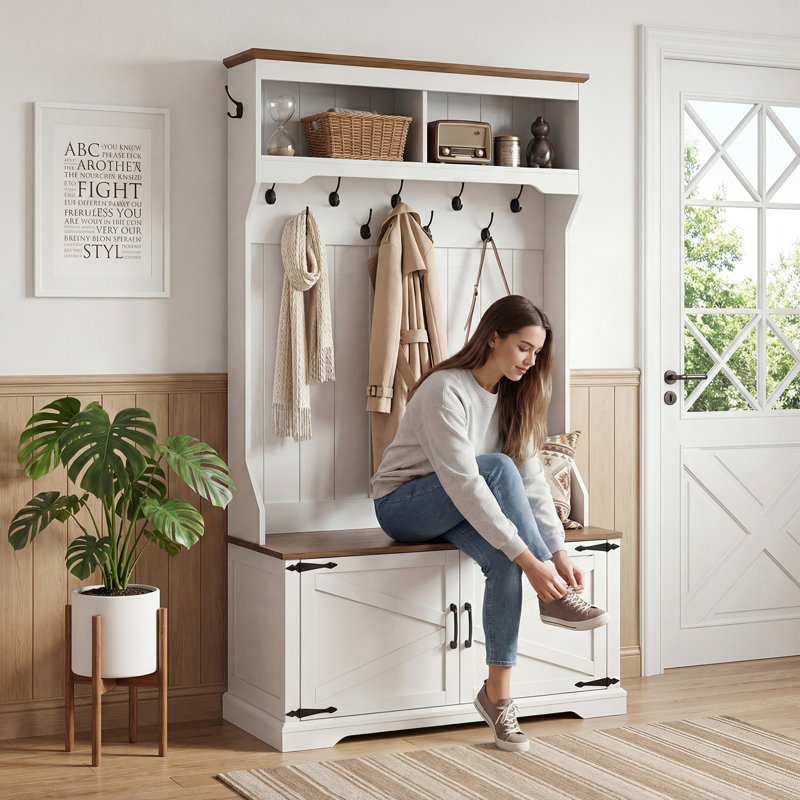 Farmhouse Hall Tree with Shoe Bench