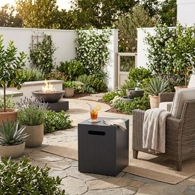 Sol 19.75'' Tall Powder-Coated Iron Outdoor Propane Tank Holder And Side Table