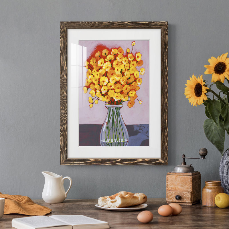 Daisy Bouquet II encadré mat - prêt à accrocher, Cadre noyer, H 44 po x l 31 po x P 1 po