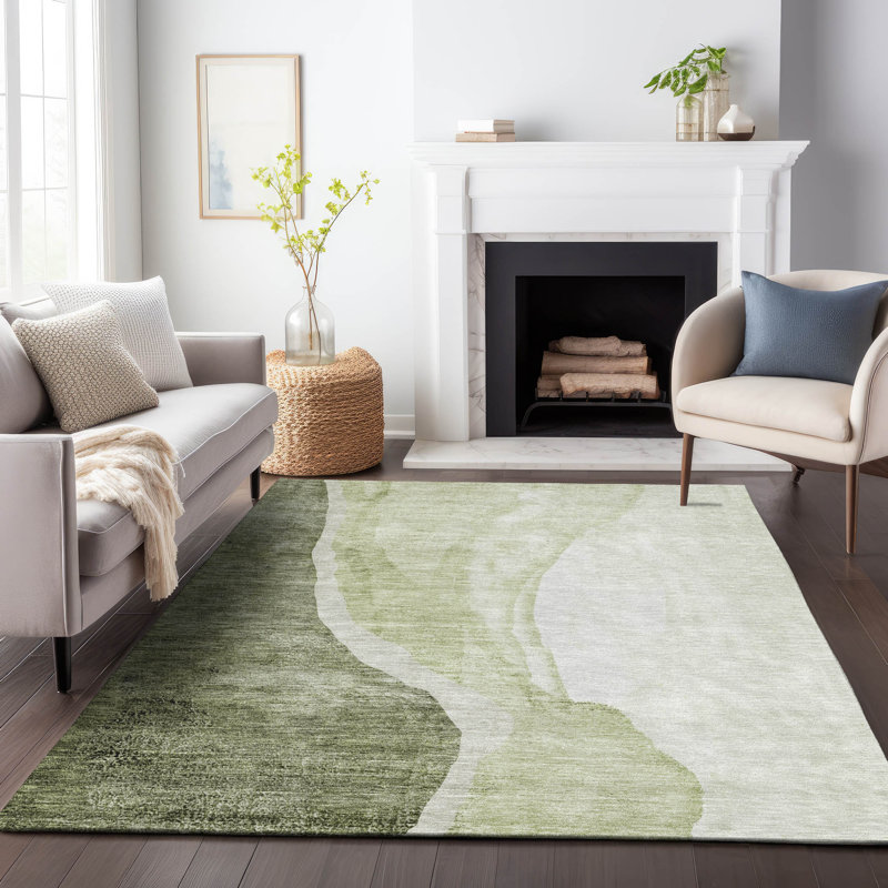 Premium Machine Washable Prisco Olive Rug, Rectangle 2'6" x 3'10"