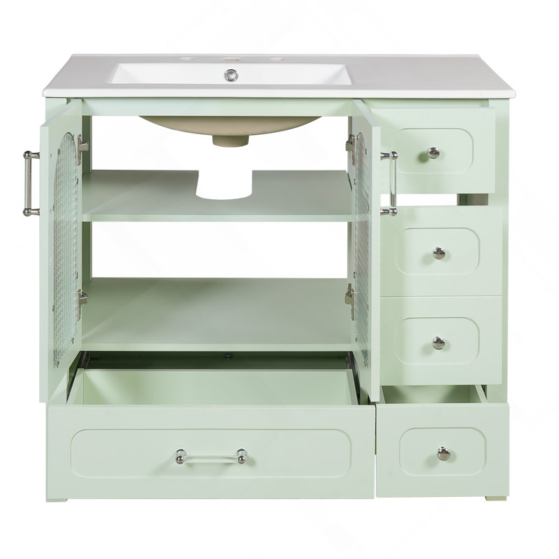 Armoire de salle de bain 72 po avec portes à texture gaufrée, grand meuble-lavabo avec huit tiroirs, quatre portes à fermeture en douceur et comptoir double, rangement de salle de bain avec portes en verre