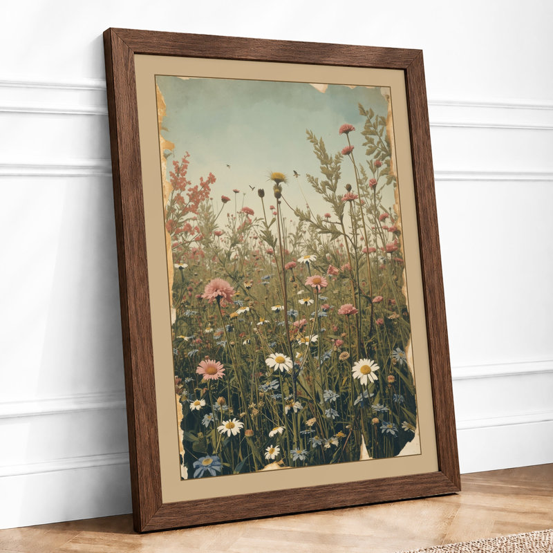 Wildflower Meadow Botanical - Framed Print, A2 - 59.4 x 42.0 cm, Walnut