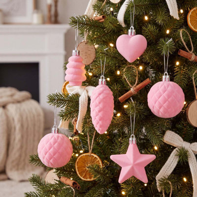 Décorations de Noël en velours, décorations de Noël, boules de Noël en flocons, étoile de pin, mini pomme de pin, décorations suspendues en forme d'arbre de Noël pour fête de Noël, décoration de maison