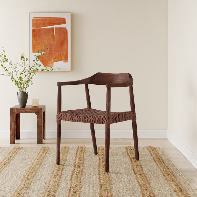 Bruna 22'' Wide Dinning Chair, Medium Oak, Cognac Genuine Leather