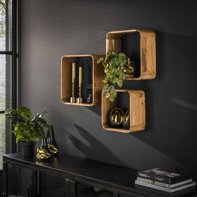 Refton 3 Piece Square Acacia Solid Wood Floating Shelf